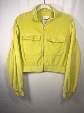 Aerie Yellow Velvet Corduroy Zip-Front Crop Long Sleeve Jacket Size Medium